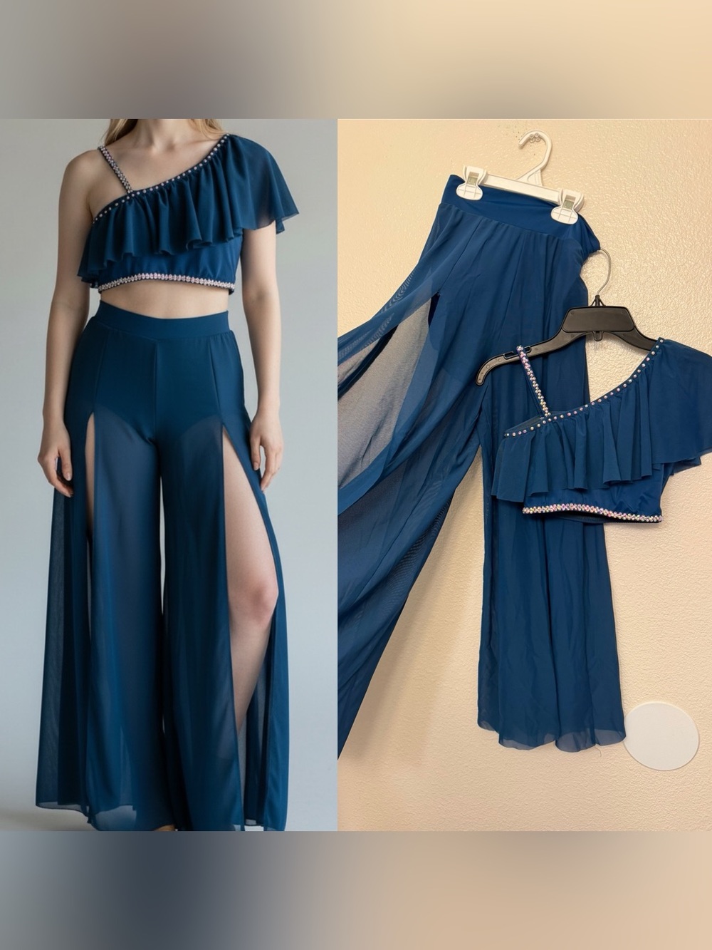 Kelle dance costume deep blue 3 piece WILDEST DREAMS pants top 3669 teen